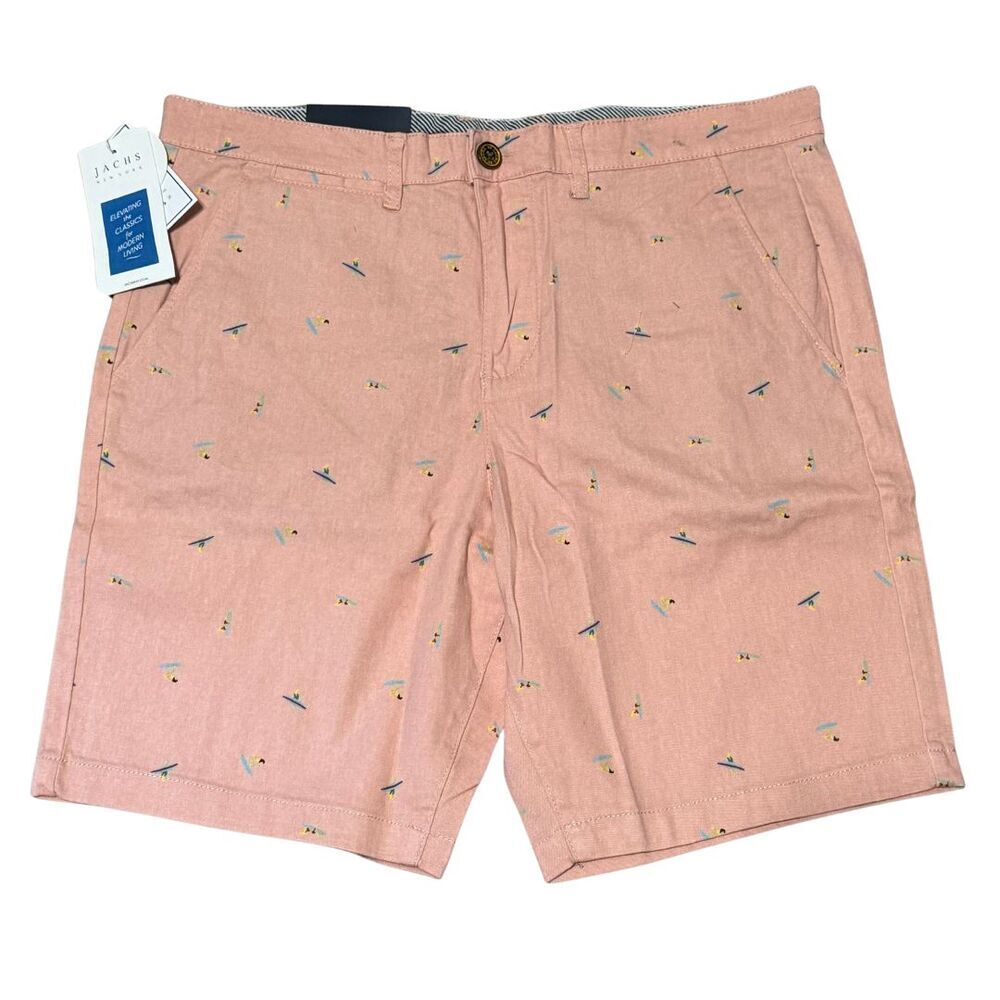 JACHS NY Shorts Mens 31 Pink Surfer Print Stretch Chino NWT